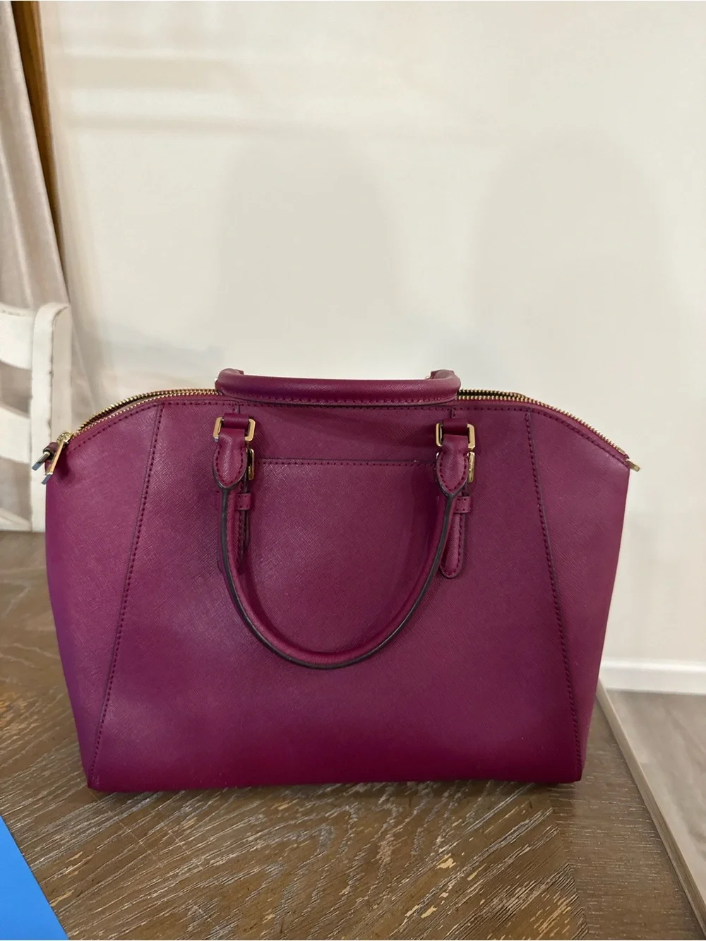 Michael Kors Pink Saffiano Leather Satchel with Gold Hardware
